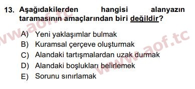 2016 Sosyal Bilimlerde Araştırma Yöntemleri Arasınav 13. Çıkmış Sınav Sorusu