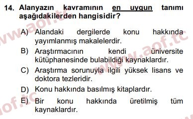 2016 Sosyal Bilimlerde Araştırma Yöntemleri Arasınav 14. Çıkmış Sınav Sorusu