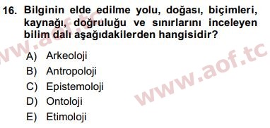 2016 Sosyal Bilimlerde Araştırma Yöntemleri Arasınav 16. Çıkmış Sınav Sorusu