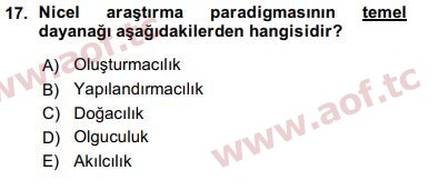 2016 Sosyal Bilimlerde Araştırma Yöntemleri Arasınav 17. Çıkmış Sınav Sorusu