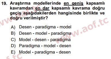 2016 Sosyal Bilimlerde Araştırma Yöntemleri Arasınav 19. Çıkmış Sınav Sorusu