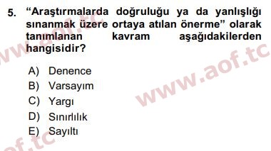 2016 Sosyal Bilimlerde Araştırma Yöntemleri Arasınav 5. Çıkmış Sınav Sorusu