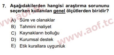 2016 Sosyal Bilimlerde Araştırma Yöntemleri Arasınav 7. Çıkmış Sınav Sorusu