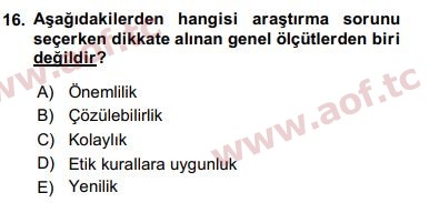 2017 Sosyal Bilimlerde Araştırma Yöntemleri Arasınav 16. Çıkmış Sınav Sorusu