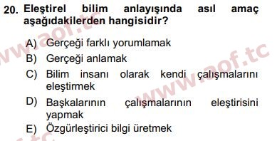 2017 Sosyal Bilimlerde Araştırma Yöntemleri Arasınav 20. Çıkmış Sınav Sorusu