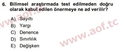 2017 Sosyal Bilimlerde Araştırma Yöntemleri Arasınav 6. Çıkmış Sınav Sorusu