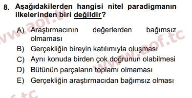 2017 Sosyal Bilimlerde Araştırma Yöntemleri Arasınav 8. Çıkmış Sınav Sorusu