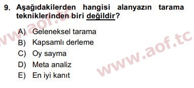 2017 Sosyal Bilimlerde Araştırma Yöntemleri Arasınav 9. Çıkmış Sınav Sorusu