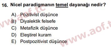 2018 Sosyal Bilimlerde Araştırma Yöntemleri Arasınav 16. Çıkmış Sınav Sorusu