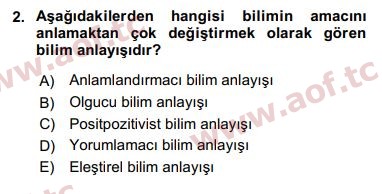 2018 Sosyal Bilimlerde Araştırma Yöntemleri Arasınav 2. Çıkmış Sınav Sorusu