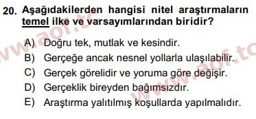 2018 Sosyal Bilimlerde Araştırma Yöntemleri Arasınav 20. Çıkmış Sınav Sorusu