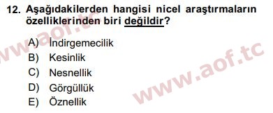 2019 Sosyal Bilimlerde Araştırma Yöntemleri Arasınav 12. Çıkmış Sınav Sorusu