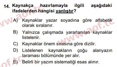 2019 Sosyal Bilimlerde Araştırma Yöntemleri Arasınav 14. Çıkmış Sınav Sorusu