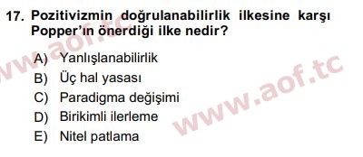 2019 Sosyal Bilimlerde Araştırma Yöntemleri Arasınav 17. Çıkmış Sınav Sorusu