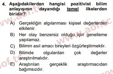 2019 Sosyal Bilimlerde Araştırma Yöntemleri Arasınav 4. Çıkmış Sınav Sorusu