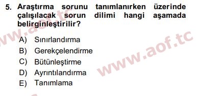 2019 Sosyal Bilimlerde Araştırma Yöntemleri Arasınav 5. Çıkmış Sınav Sorusu