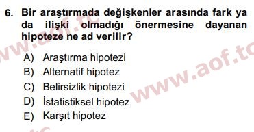 2019 Sosyal Bilimlerde Araştırma Yöntemleri Arasınav 6. Çıkmış Sınav Sorusu