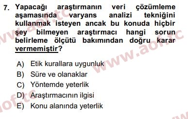 2019 Sosyal Bilimlerde Araştırma Yöntemleri Arasınav 7. Çıkmış Sınav Sorusu