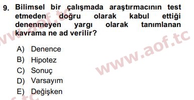 2019 Sosyal Bilimlerde Araştırma Yöntemleri Arasınav 9. Çıkmış Sınav Sorusu