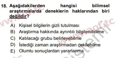 2019 Sosyal Bilimlerde Araştırma Yöntemleri Yaz Okulu 18. Çıkmış Sınav Sorusu