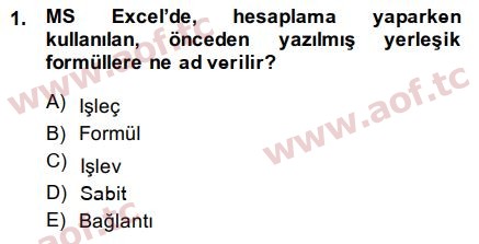 2015 Temel Bilgi Teknolojileri 1 Arasınav 1. Çıkmış Sınav Sorusu