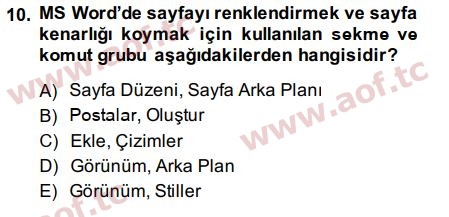 2015 Temel Bilgi Teknolojileri 1 Arasınav 10. Çıkmış Sınav Sorusu