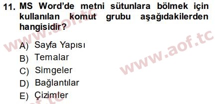 2015 Temel Bilgi Teknolojileri 1 Arasınav 11. Çıkmış Sınav Sorusu