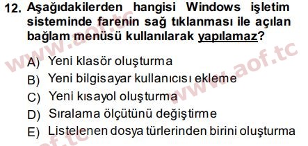 2015 Temel Bilgi Teknolojileri 1 Arasınav 12. Çıkmış Sınav Sorusu