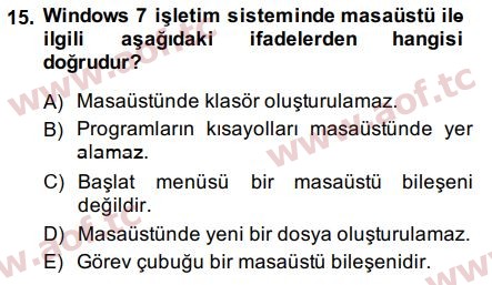 2015 Temel Bilgi Teknolojileri 1 Arasınav 15. Çıkmış Sınav Sorusu