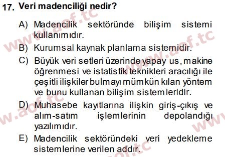 2015 Temel Bilgi Teknolojileri 1 Arasınav 17. Çıkmış Sınav Sorusu