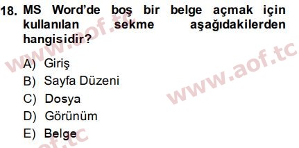 2015 Temel Bilgi Teknolojileri 1 Arasınav 18. Çıkmış Sınav Sorusu