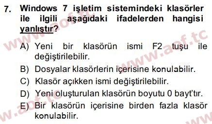 2015 Temel Bilgi Teknolojileri 1 Arasınav 7. Çıkmış Sınav Sorusu