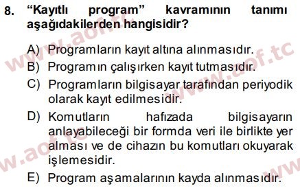 2015 Temel Bilgi Teknolojileri 1 Arasınav 8. Çıkmış Sınav Sorusu