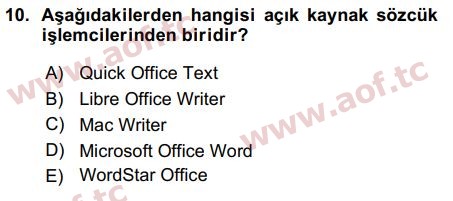 2016 Temel Bilgi Teknolojileri 1 Arasınav 10. Çıkmış Sınav Sorusu