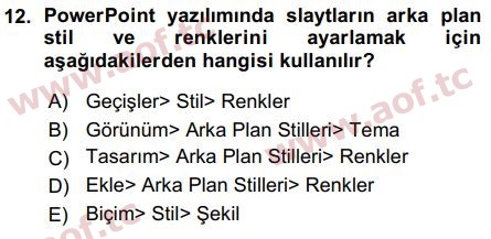 2016 Temel Bilgi Teknolojileri 1 Arasınav 12. Çıkmış Sınav Sorusu