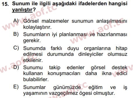 2016 Temel Bilgi Teknolojileri 1 Arasınav 15. Çıkmış Sınav Sorusu