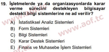 2016 Temel Bilgi Teknolojileri 1 Arasınav 19. Çıkmış Sınav Sorusu