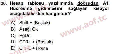 2016 Temel Bilgi Teknolojileri 1 Arasınav 20. Çıkmış Sınav Sorusu