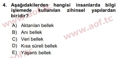 2016 Temel Bilgi Teknolojileri 1 Arasınav 4. Çıkmış Sınav Sorusu