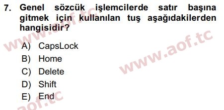 2016 Temel Bilgi Teknolojileri 1 Arasınav 7. Çıkmış Sınav Sorusu