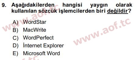 2016 Temel Bilgi Teknolojileri 1 Arasınav 9. Çıkmış Sınav Sorusu