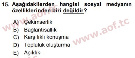 2018 Temel Bilgi Teknolojileri 1 Final 15. Çıkmış Sınav Sorusu