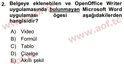 2018 Temel Bilgi Teknolojileri 1 Final 2. Çıkmış Sınav Sorusu