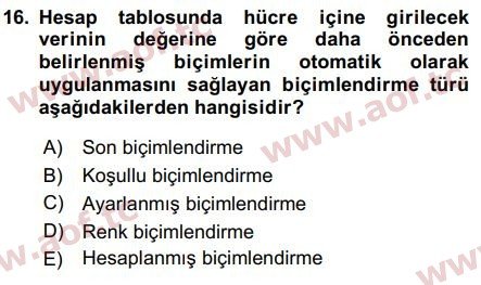 2019 Temel Bilgi Teknolojileri 1 Arasınav 16. Çıkmış Sınav Sorusu