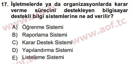 2019 Temel Bilgi Teknolojileri 1 Arasınav 17. Çıkmış Sınav Sorusu