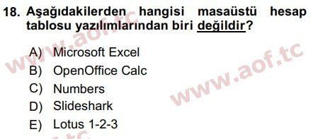 2019 Temel Bilgi Teknolojileri 1 Arasınav 18. Çıkmış Sınav Sorusu