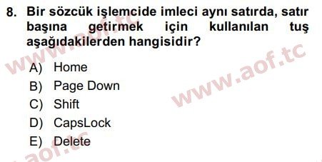 2019 Temel Bilgi Teknolojileri 1 Arasınav 8. Çıkmış Sınav Sorusu