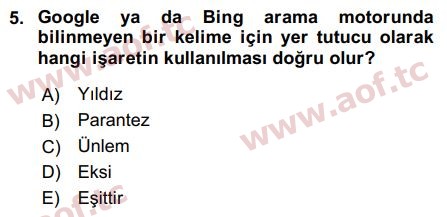 2019 Temel Bilgi Teknolojileri 1 Final 5. Çıkmış Sınav Sorusu