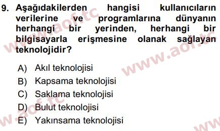 2019 Temel Bilgi Teknolojileri 1 Final 9. Çıkmış Sınav Sorusu