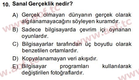 2015 Temel Bilgi Teknolojileri 2 Arasınav 10. Çıkmış Sınav Sorusu